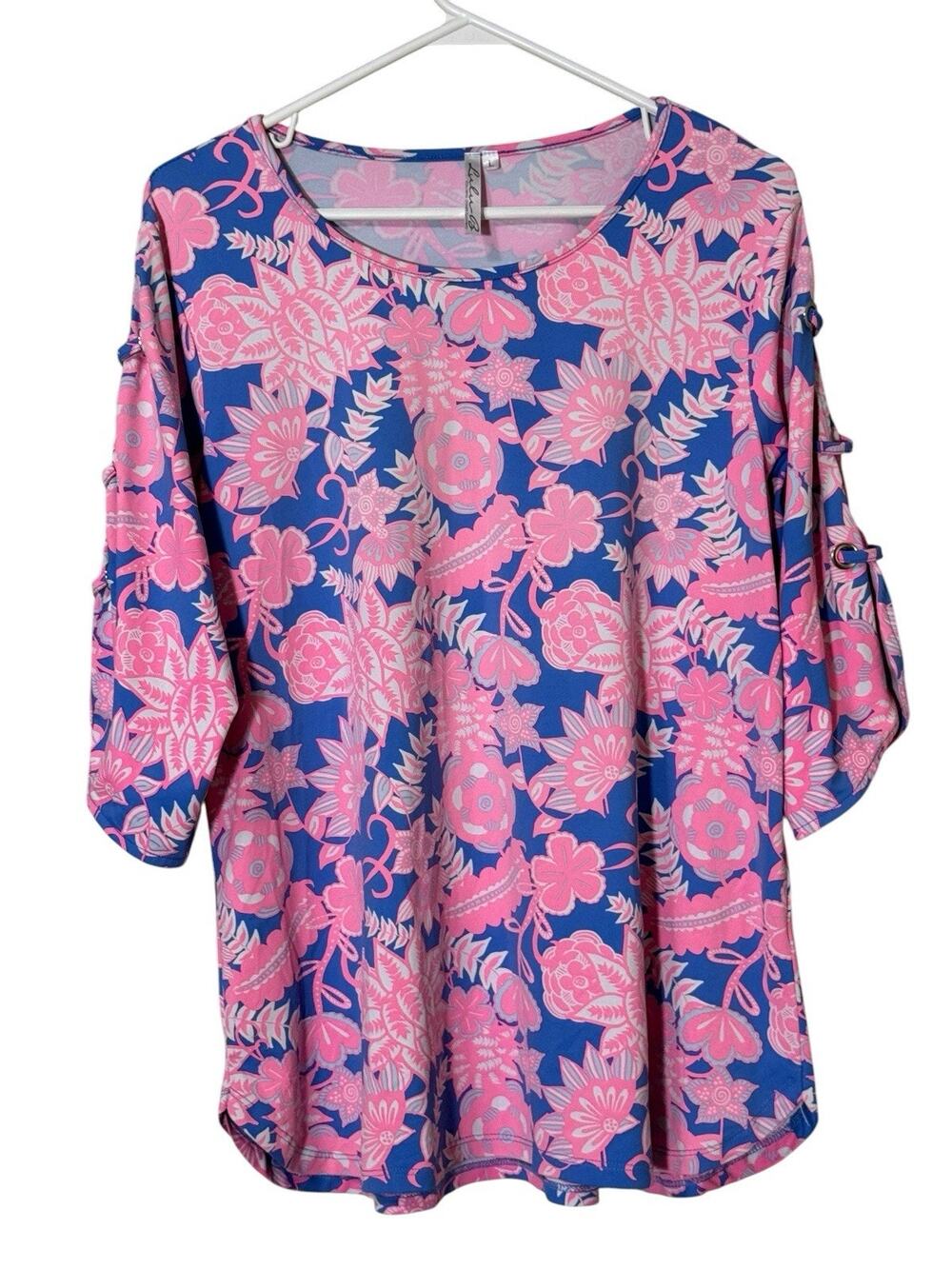 Lulu B Women Sz Large Hawaiian Floral Stretch Beach Vacation Modern Chic Casual